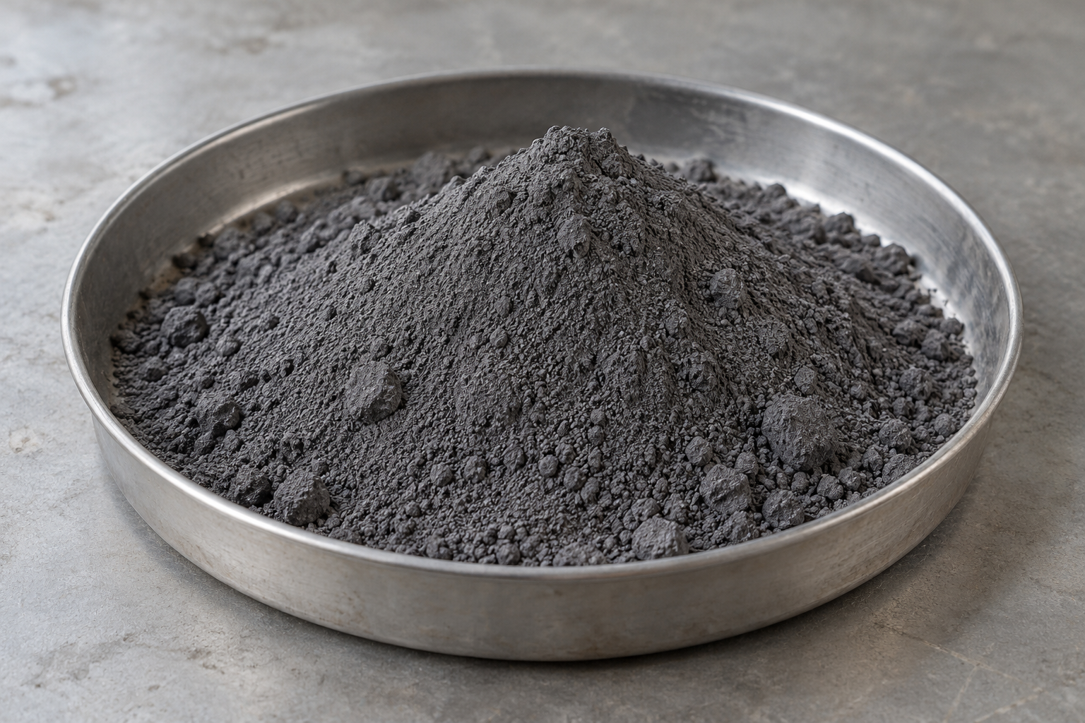 Illustrative furnace dust sample in a metal tray