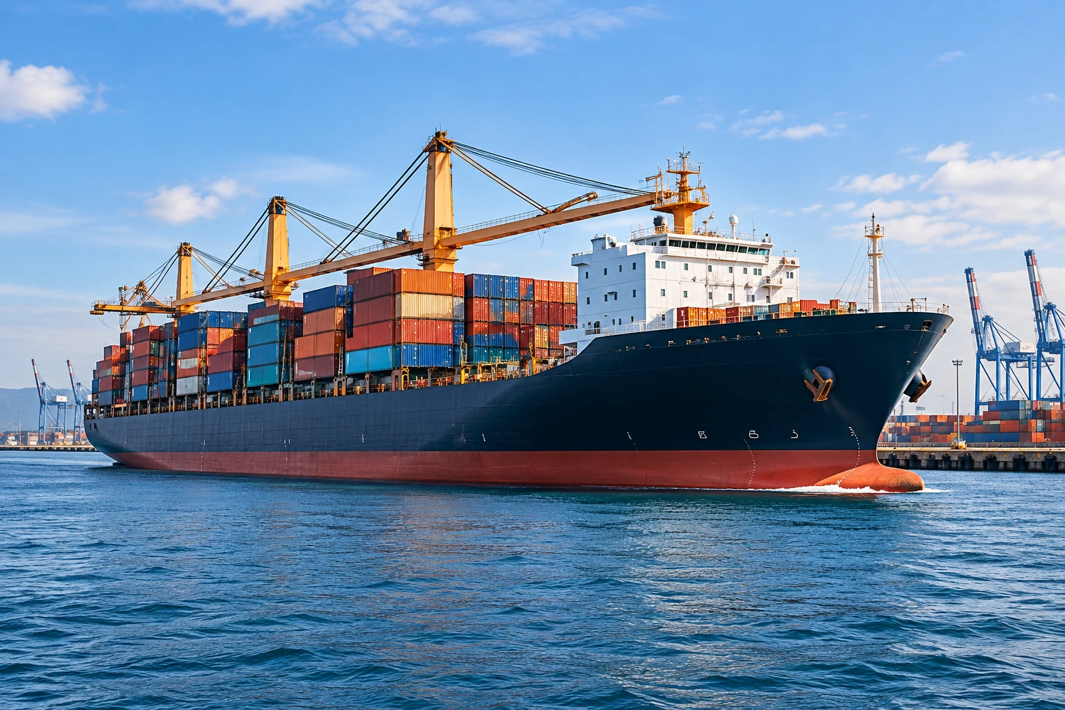 Illustrative container ship at port