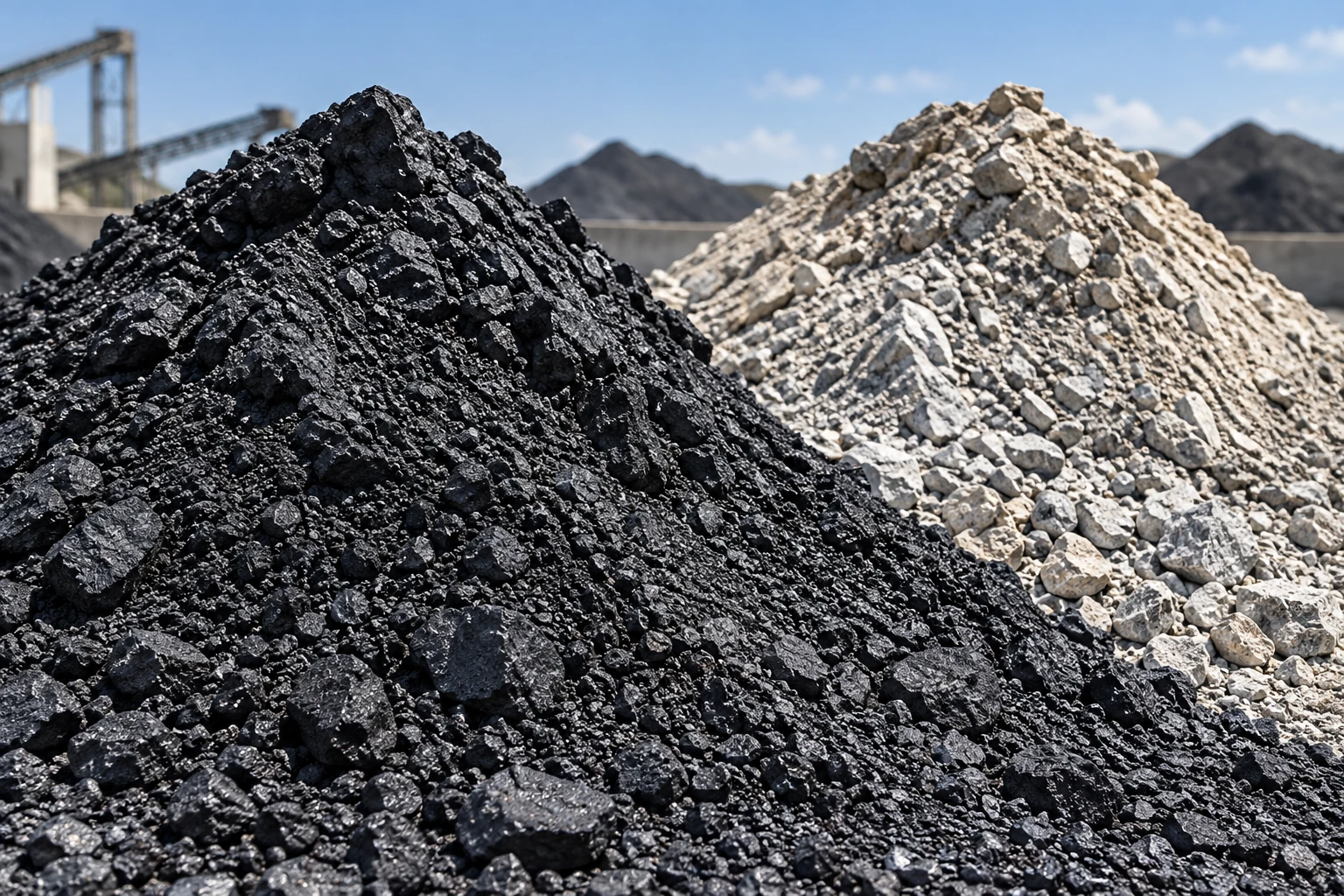 Illustrative mineral material stockpiles
