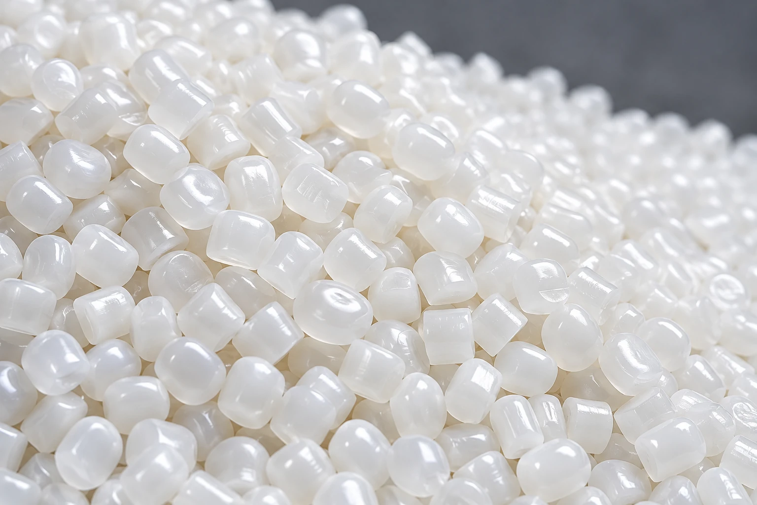Illustrative white polymer resin pellets